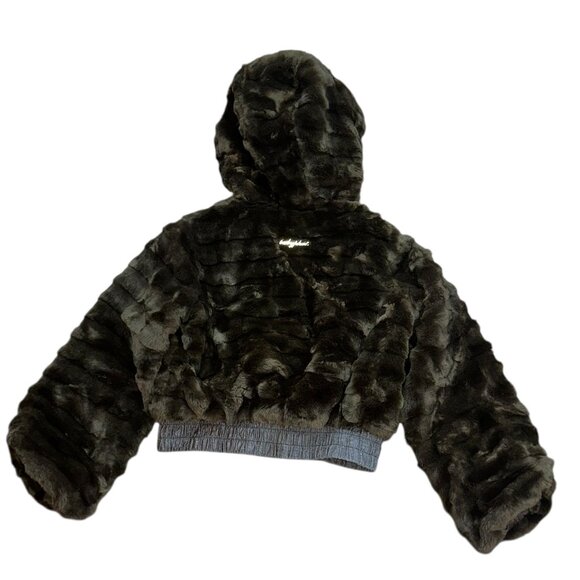 Baby Phat Vintage Y2K Faux Fur Brown Bomber Jacket Hood Coat Lined Pockets 2XL - Picture 3 of 13